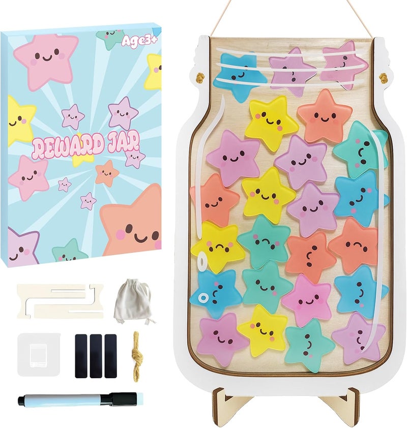 Yoink Reward Jar for Classroom Board, Magnetic Star Jar Incentive System for Kids with 24 Colorful, Classroom Positive Behavior Jar for Kids, Potty Training Chart Reward for Boys Girls - Image 1